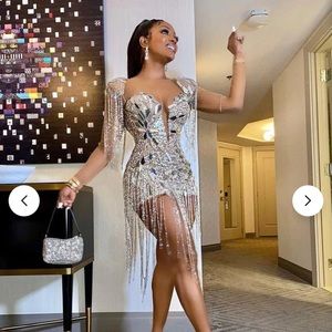 Sexy tassel diamond party evening dress